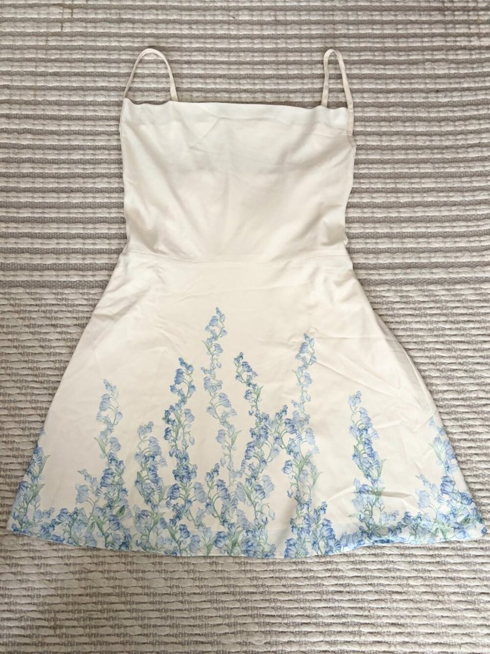 Cream Blue Floral Mini Dress Corset Back Size L